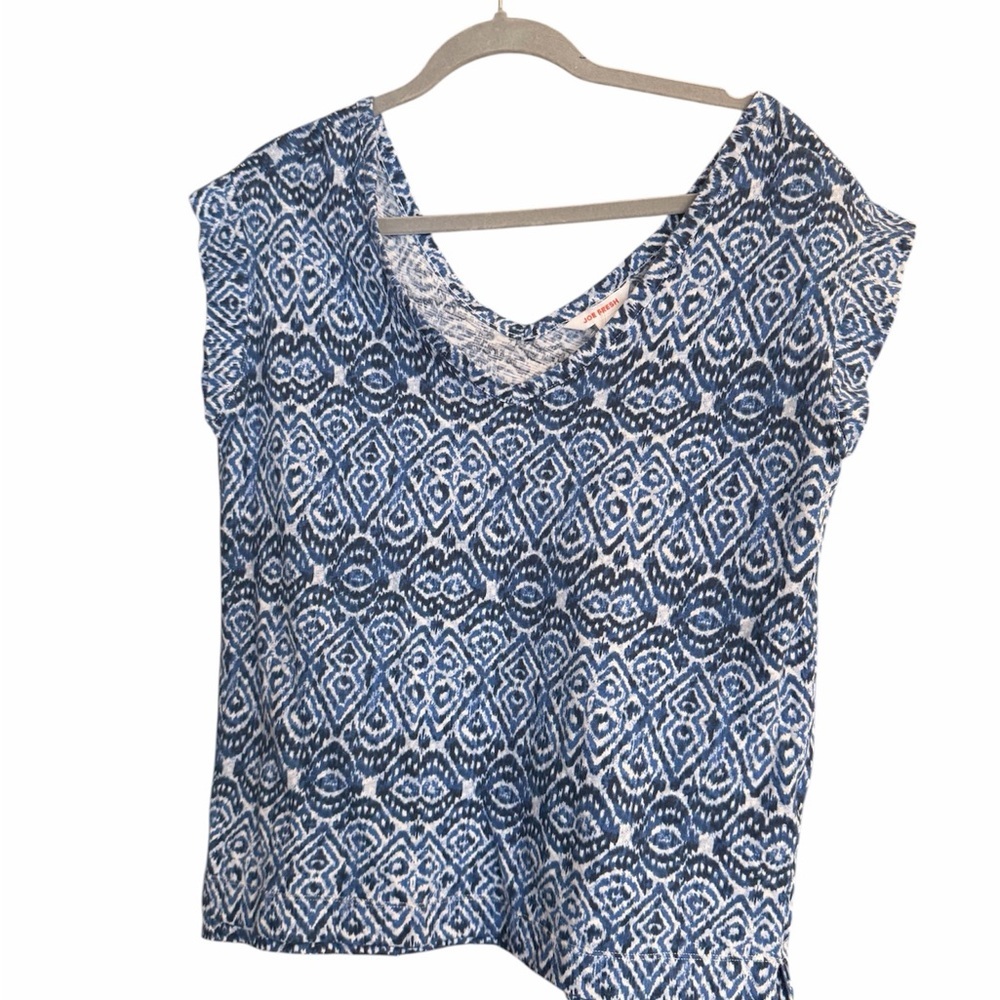 Joe Fresh Geometric Patterned Women's V-Neck Cap Sleeve Top